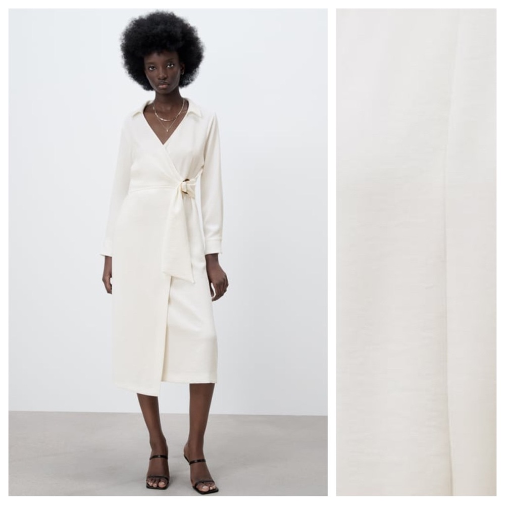 NWT. Zara White Buckle Collared Midi Dress. Size XXL.